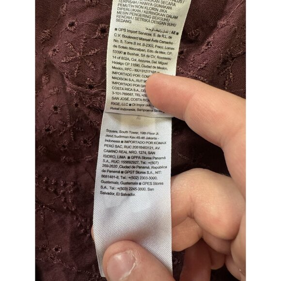 Old Navy Top Women Small Maroon Embroidered Eyelet Long Sleeve Peasant Boho - Picture 12 of 14